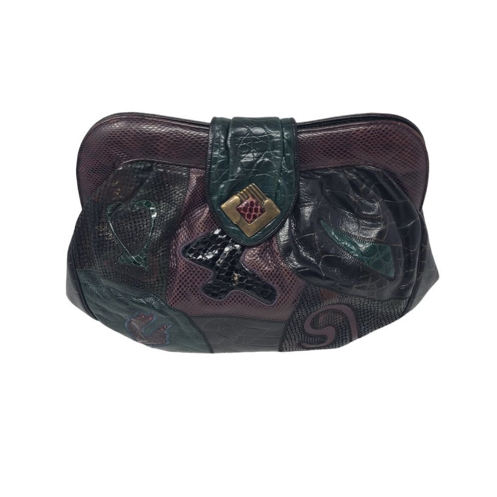 Shari Multicolor color block Genuine Leather Patchwork Handbag‎ Made in USA 80s